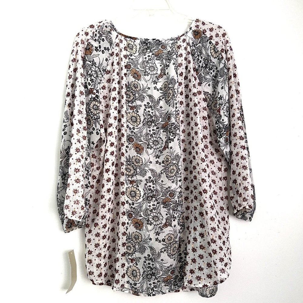 NWT Figueroa & Flower size XL Blouse Patterned with Gold/Silver Dots Flowy Boho - Picture 2 of 9